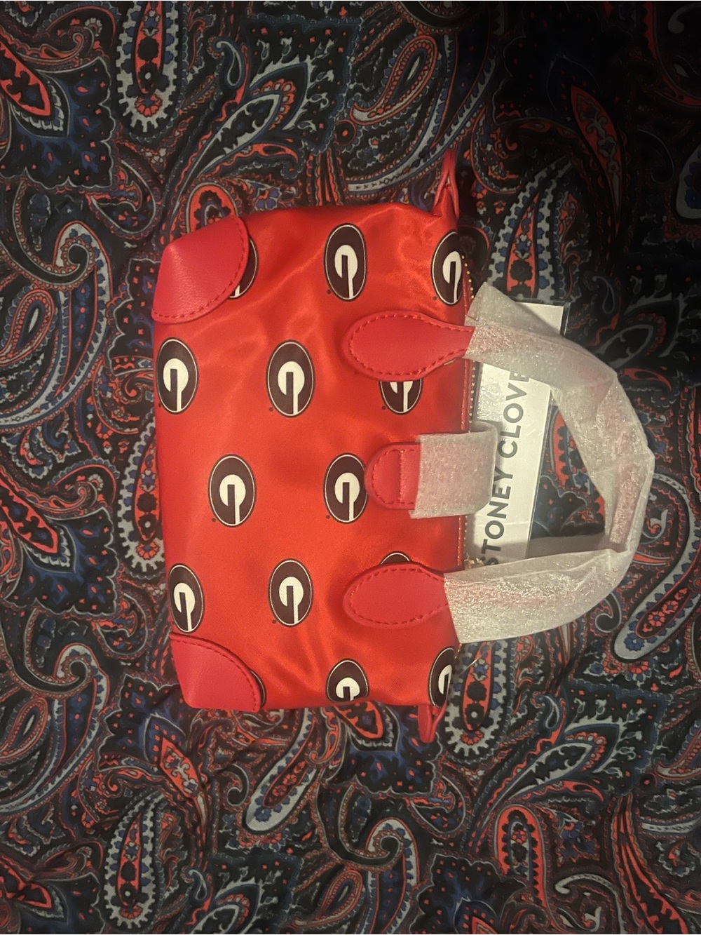 Anthropologie Red Mini Satchel with Logo Print - Picture 2 of 2